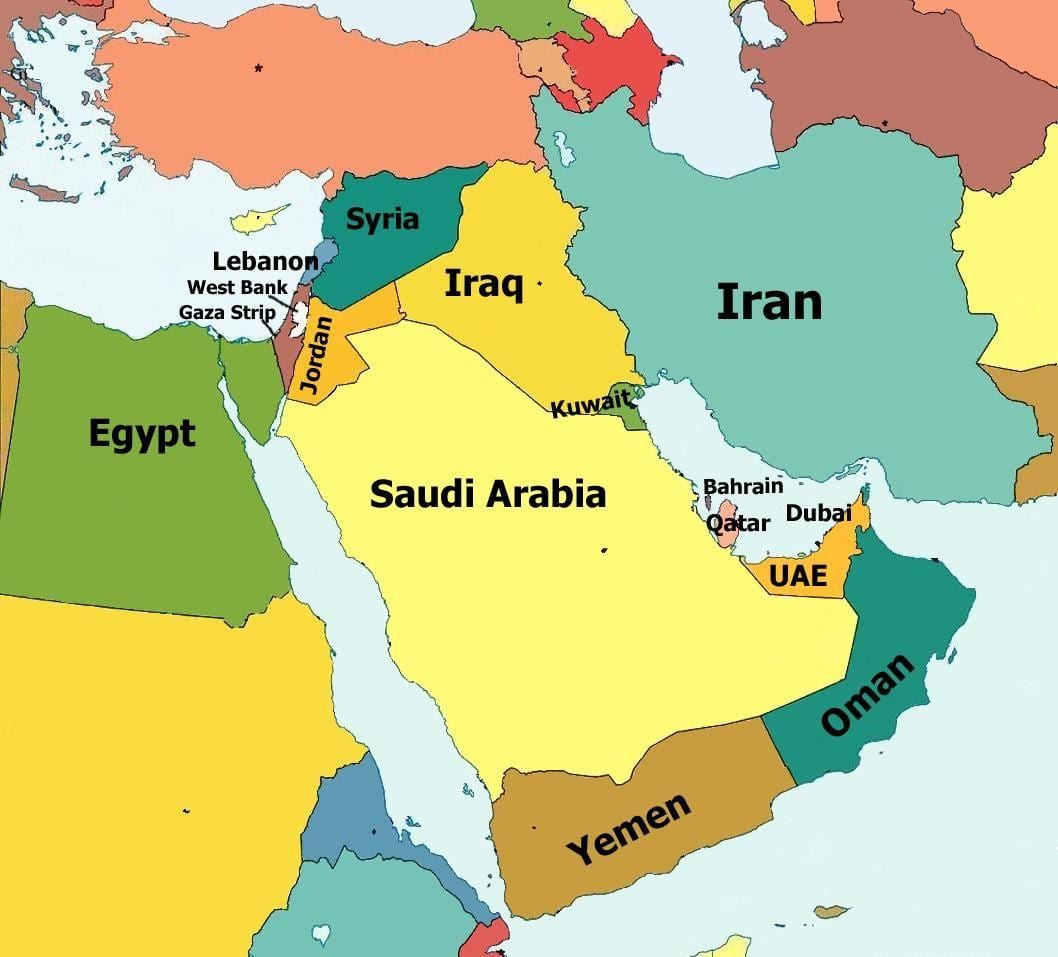 térkép Bahrein, valamint a környező országokban